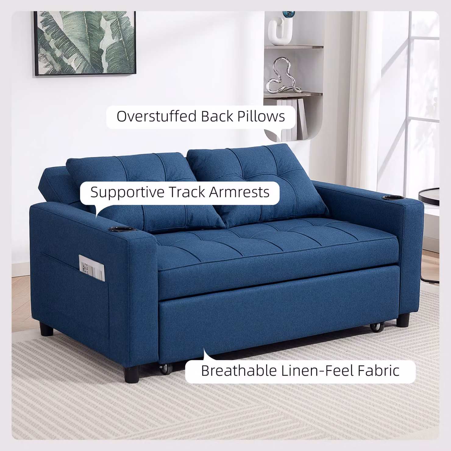 HOMCOM 2-Seater Click-Clack Sofa Bed with Storage and Adjustable Back in Dark Blue – 6