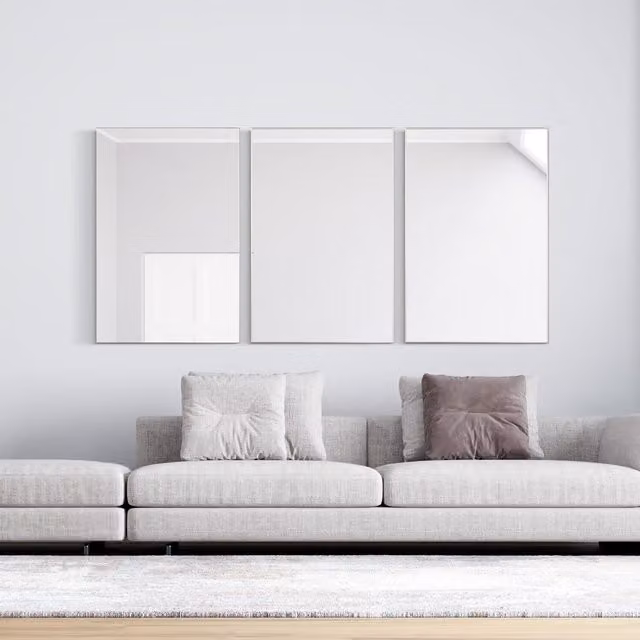 MirrorOutlet Set of 3 Modern Rectangular Wall Mirrors with Matt Silver Aluminium Frames