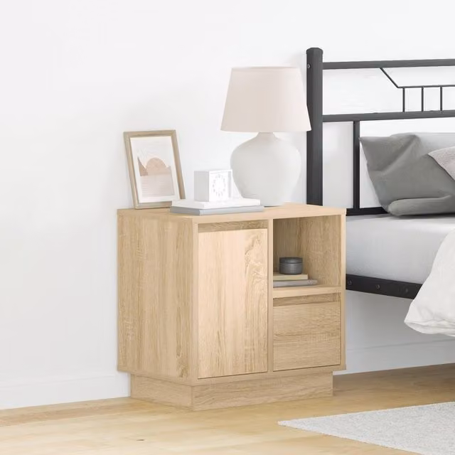 Berkfield Home Bedside Cabinet with Integrated LED in Sonoma Oak Brown, W/D/H: 50 x 34 x 50 cm – 1