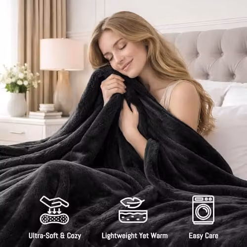 Pamposh Black Flannel Fleece Throw Blanket, W/D/H: 130 x 150 cm – 3
