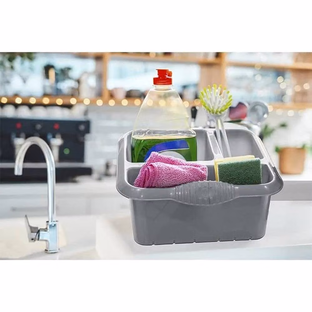 SPETLEK Large Plastic Kitchen Sink Tidy Organiser in Silver and Grey – 4