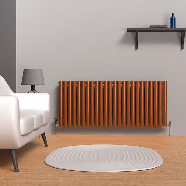Lux Heat Oval Horizontal Steel Radiator in Bronze, W: 144 cm, H: 60 cm