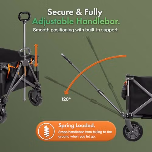 VonHaus Festival Cart on Wheels - Foldable Portable 120L Garden Trolley in Grey and Black – 2