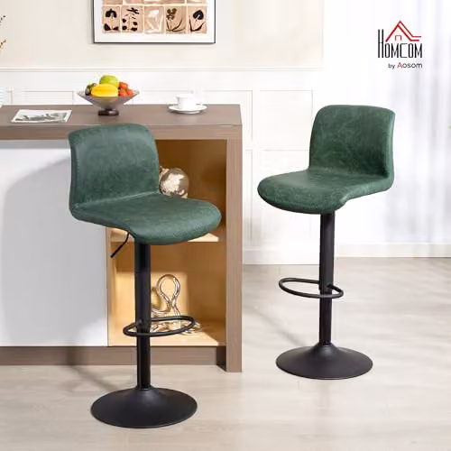 HOMCOM Set of 2 Modern Green Synthetic Leather Bar Stools with Metal Frame – 2
