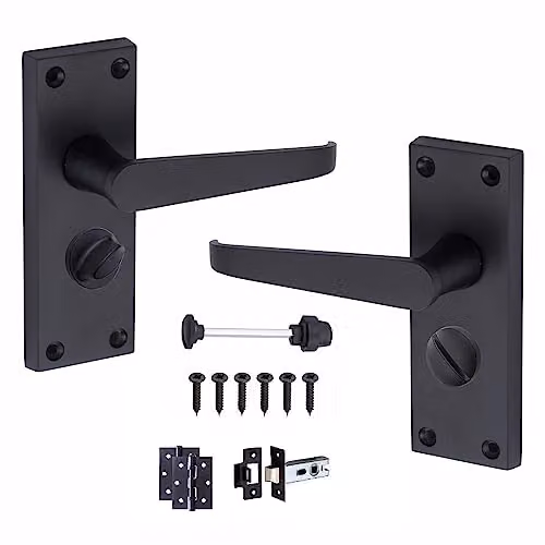 Golden Grace Victorian Straight Door Handles Privacy Pack in Matt Black