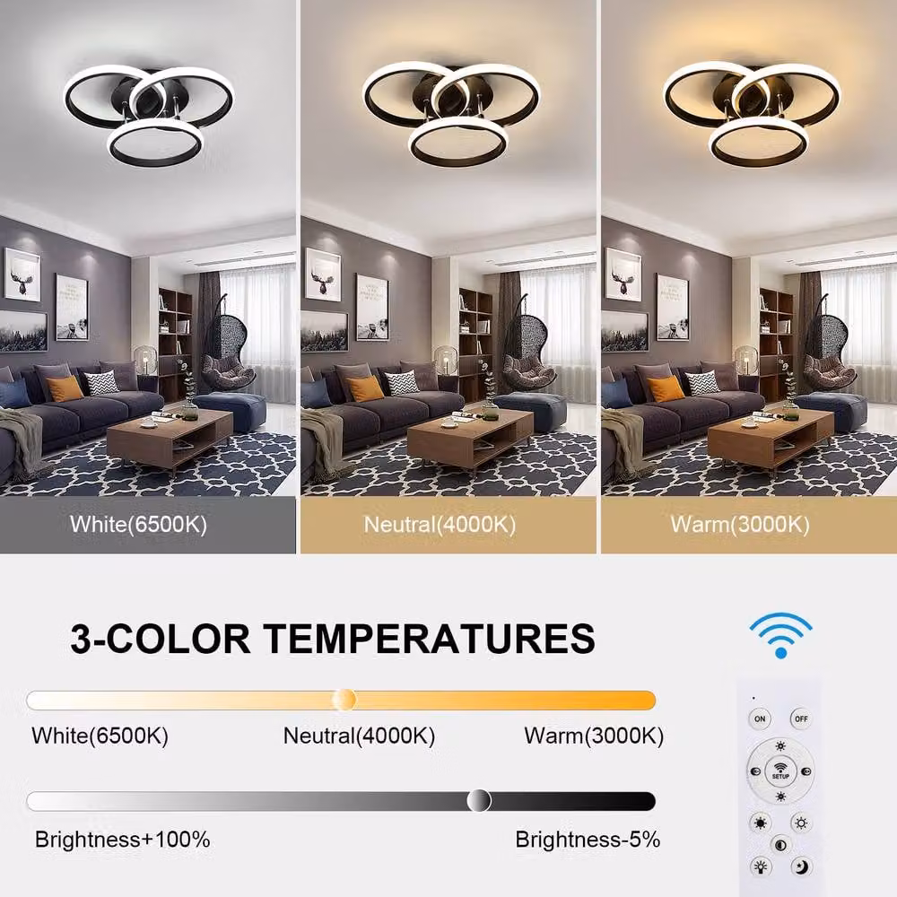 Pheashine Modern LED Ceiling Light, 42W Dimmable with Remote Control, Black, Diameter: 40 cm – 4