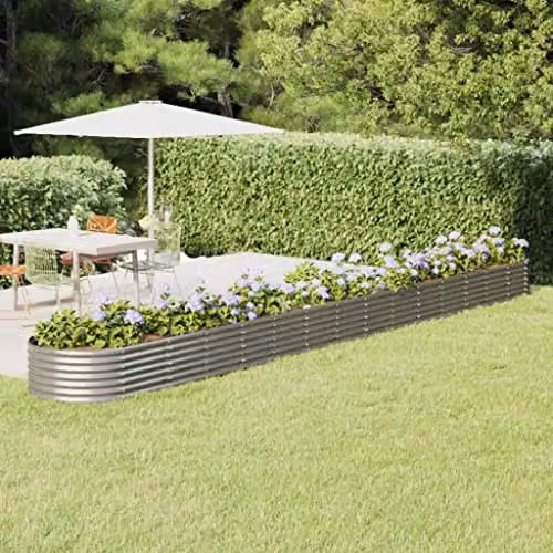 vidaXL Galvanised Steel Garden Raised Bed, Silver, W: 620 cm, D: 80 cm, H: 36 cm – 2