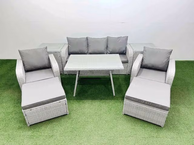 Fimous 3 Seat Reclining Sofa Garden Furniture Set in Light Grey