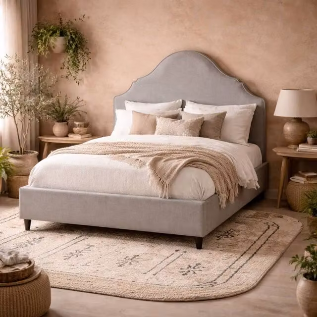 Wyld Haus Princeton 5ft King Bed with Retro Upholstered Headboard in Light Grey Linen Blend, W/D/H: 150 x 200 x 147 cm – 1