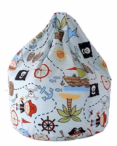 BeanLazy Pirate Island Cotton Bean Bag for Children, Blue, W/D/H: 60 x 50 x 50 cm