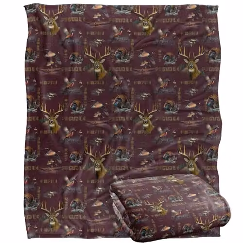 JQ Licensing Big Game Hunting Pattern Super Soft Fleece Throw Blanket, White, W/D/H: 152 x 127 cm – 1