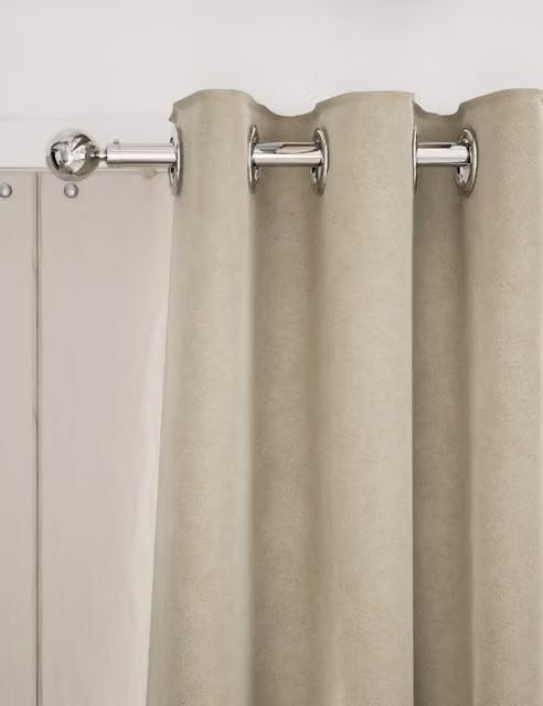 M&S Beige Velvet Thermal Insulating Eyelet Curtains