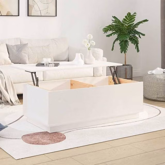 Berkfield Home Beautiful White Solid Wood Pine Coffee Table W: 100 cm, D: 50 cm, H: 35 cm