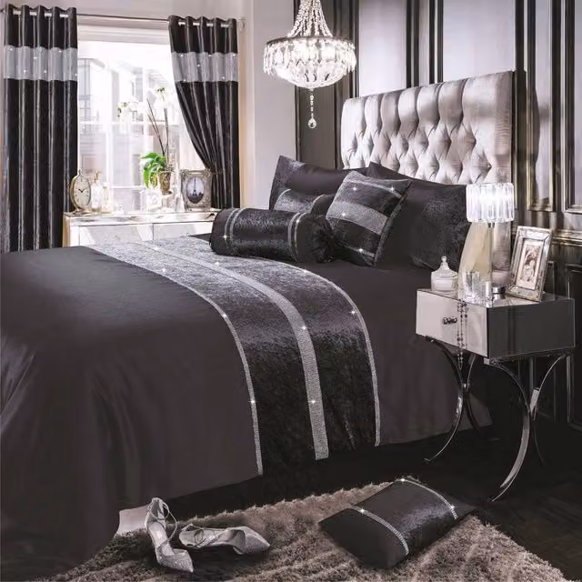Intimates Topaz Crushed Velvet Duvet Cover and Pillowcase Set in Charcoal Grey, W/D/H: 140 x 200 cm and 90 x 190 cm