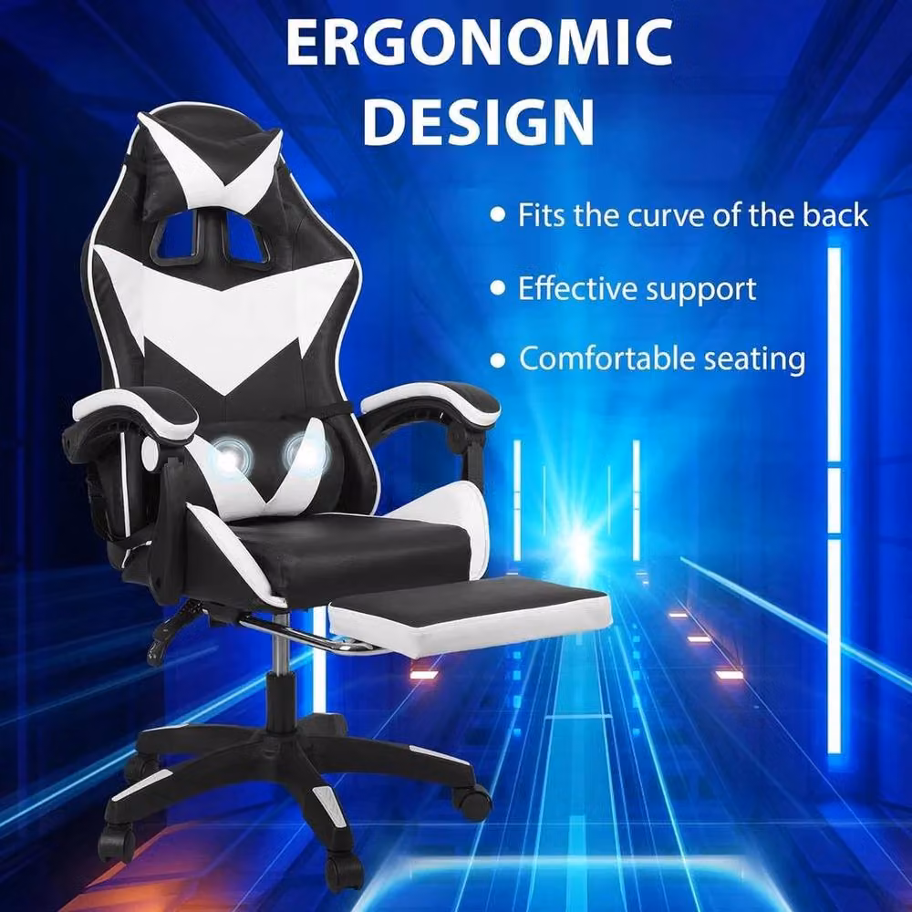 NESTLUNE Black Leather Gaming Chair with Headrest and 360 Degree Swivel – 4
