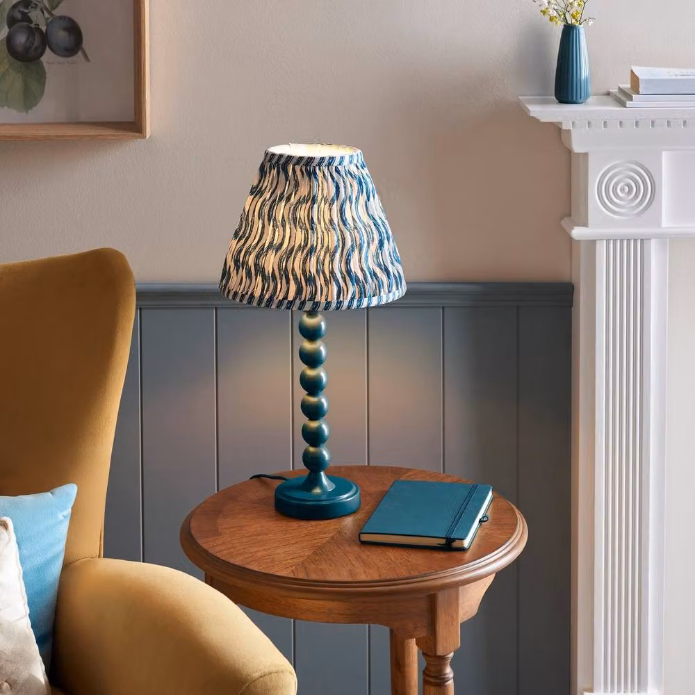 Netlighting Higgledy Gloss Blue Table Lamp with Blue Fabric Ripple Shade, Diameter: 25 cm, E14 – 2