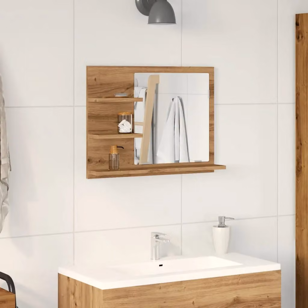 Berkfield Home Artisan Oak Bathroom Mirror Cabinet, Brown, W: 60 cm, D: 10.5 cm, H: 45 cm – 2