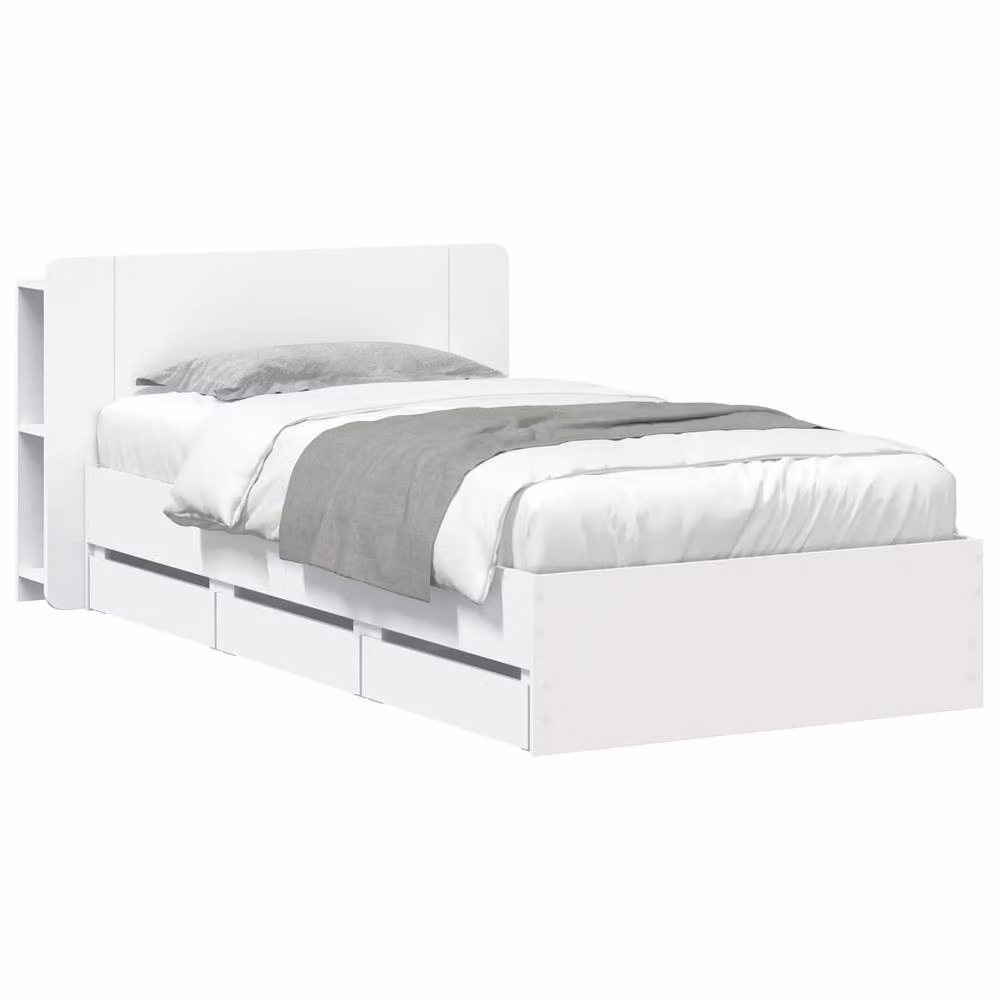 Berkfield Home Modern Bed Frame with Storage Drawers in White, Engineered Wood, W: 75 cm x L: 190 cm – 2