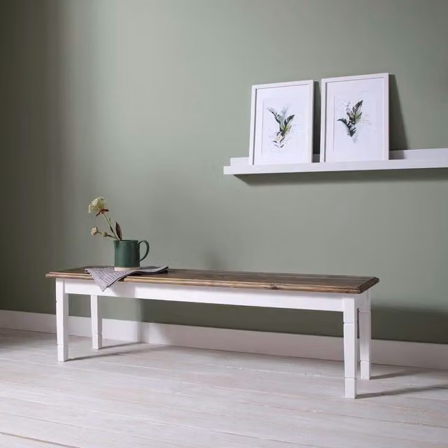 Nöa and Nani Canterbury 180cm Rustic Wood Hallway Bench and Shoe Rack in White and Dark Pine