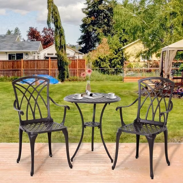 Outsunny 3 Piece Bistro Dining Set with Powder Coated Aluminium Frame in Brown and Black