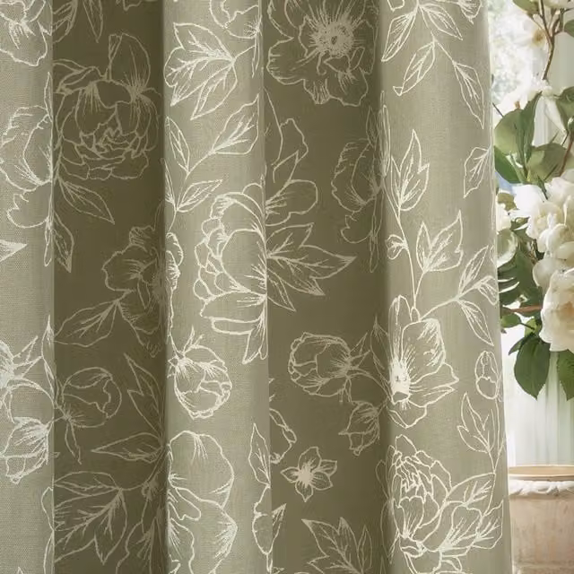 Make It A Home Bella Floral Eyelet Curtain Pair in Green, Height: 229 cm