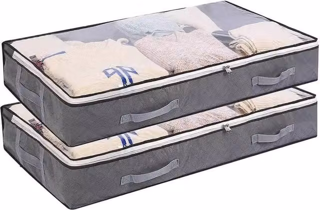 KORVIXA 2 Piece Large Underbed Shoe Storage Bags in Grey with Handles – 1