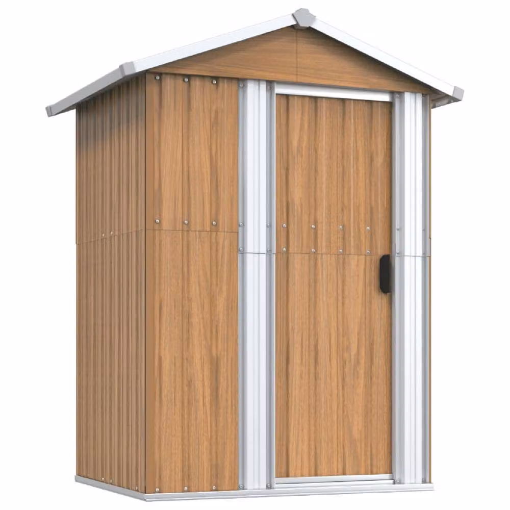 Berkfield Home Brown Galvanised Steel Garden Shed with Sliding Doors, W/D/H: 126 x 97.5 x 177 cm – 2