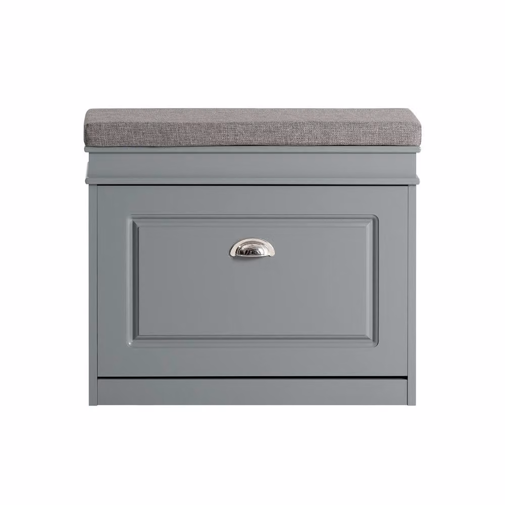 SoBuy Slim Entrance Shoe Cabinet in Grey with Fabric Upholstered Frame – 2