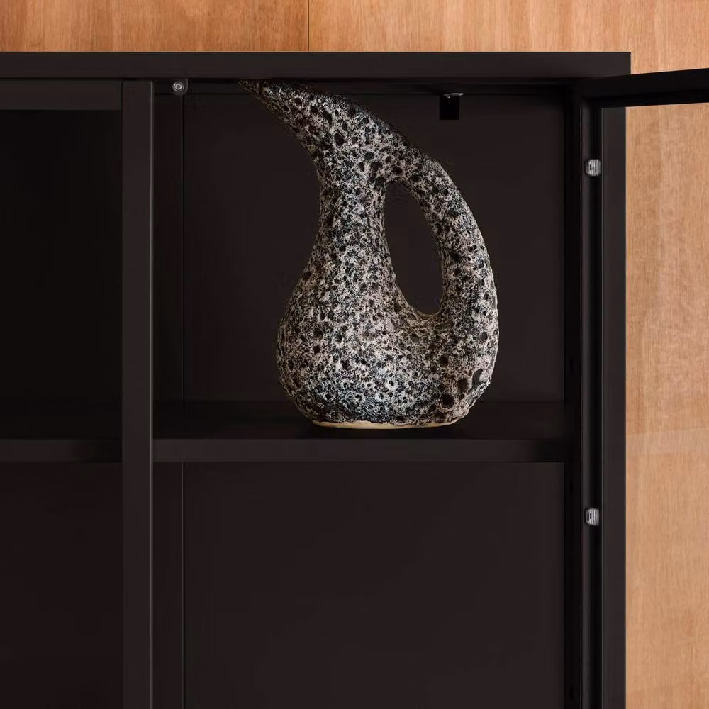sweeek Industrial Sideboard and China Cabinet with 2 Doors in Black Steel and Tempered Glass, W/D/H: 180 x 35 x 80 cm – 3