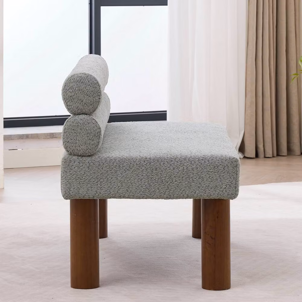 Matteo Upholstered Boucle Accent Bench with Rolled Backrest and Solid Wood Legs in Green – 6