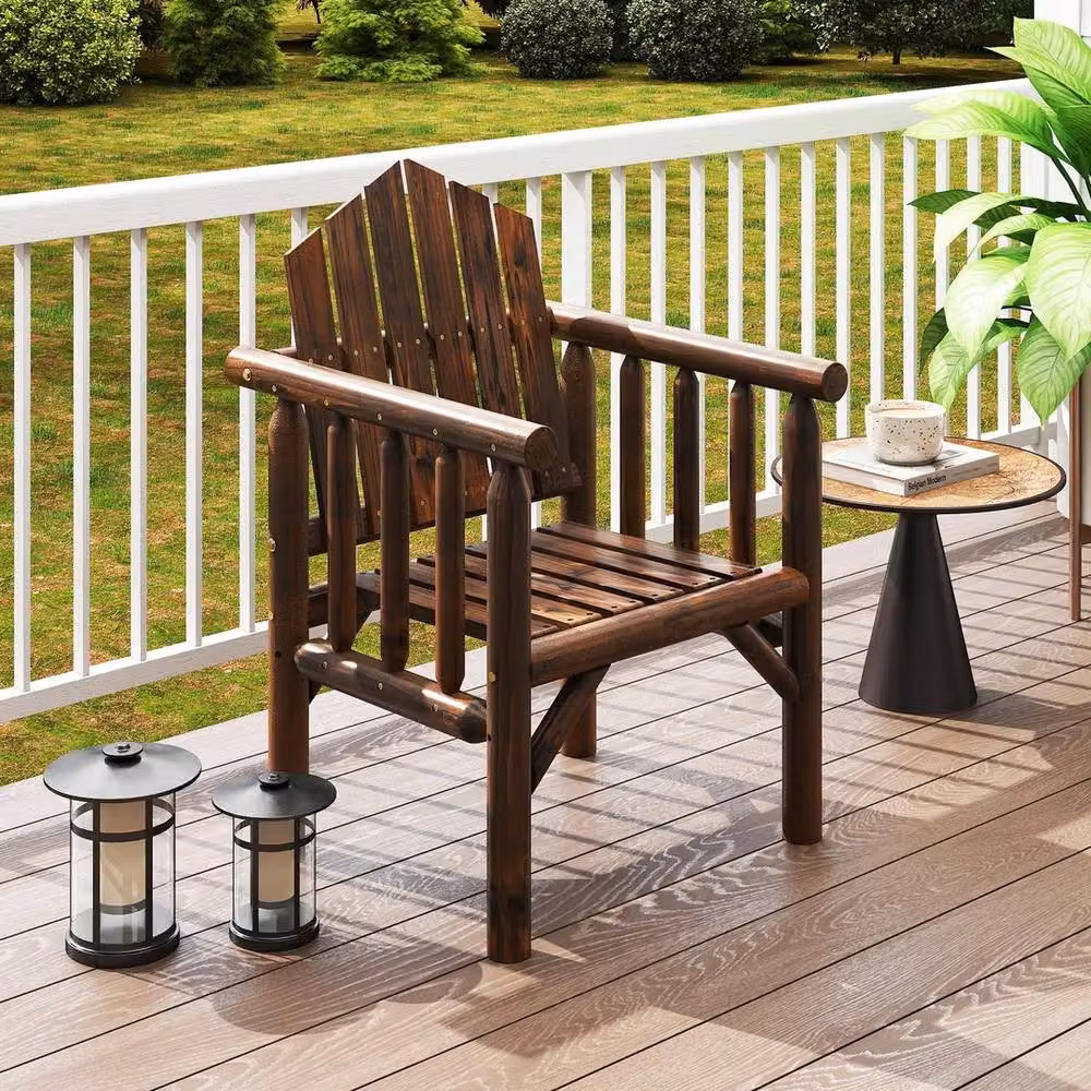 NESTLUNE Brown Wooden Outdoor Armchair for Garden and Patio, W/D/H: 100 x 100 x 100 cm – 4