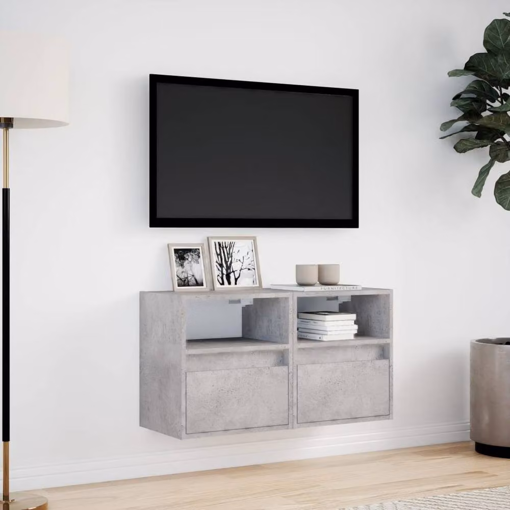 Berkfield Home Set of 2 Modern TV Wall Cabinets with LED Lights in Concrete Grey, W/D/H: 41 x 31 x 45 cm – 3