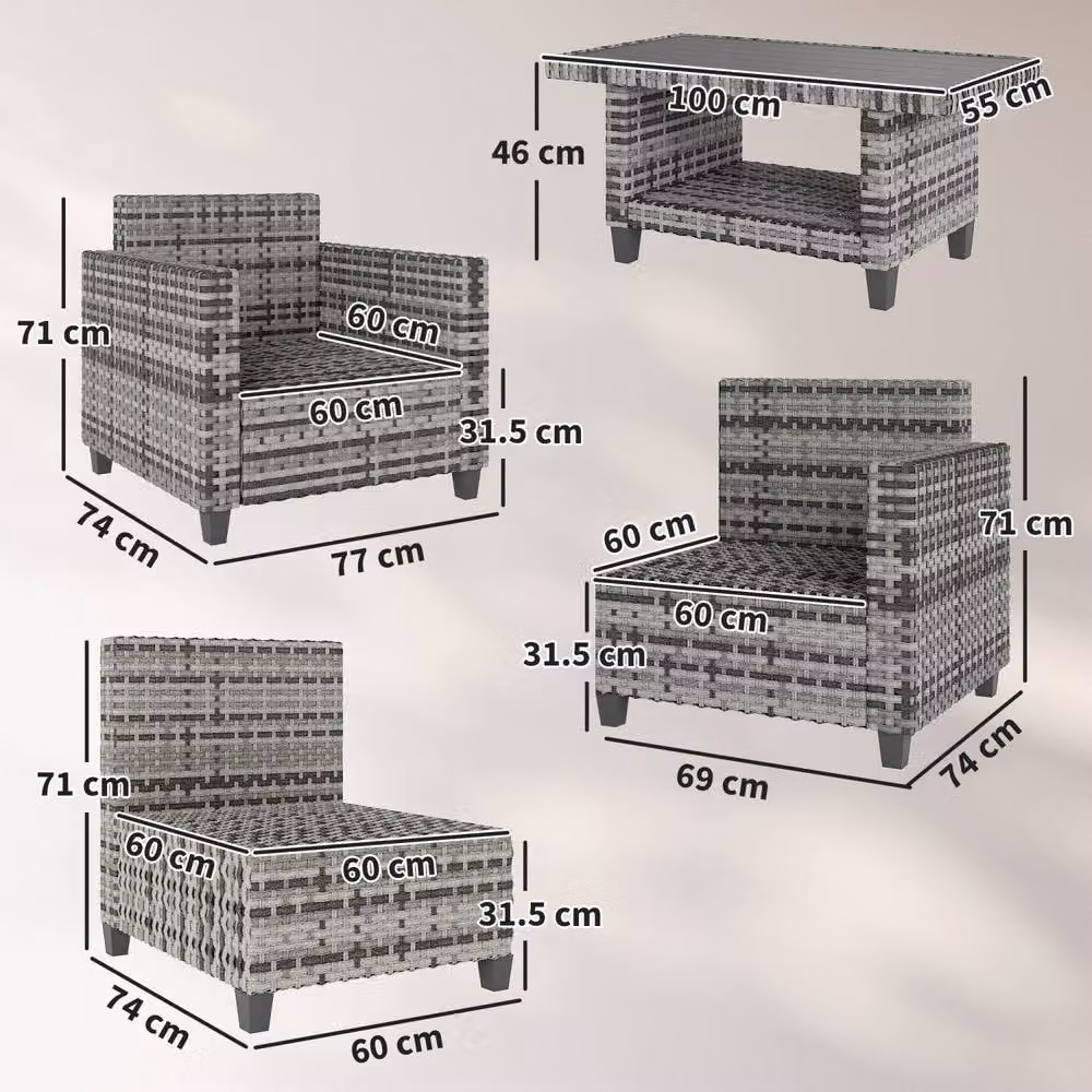 Wyld Haus Coneno 6 Piece Modular Rattan and Metal Outdoor Sofa Set in Light Grey – 4