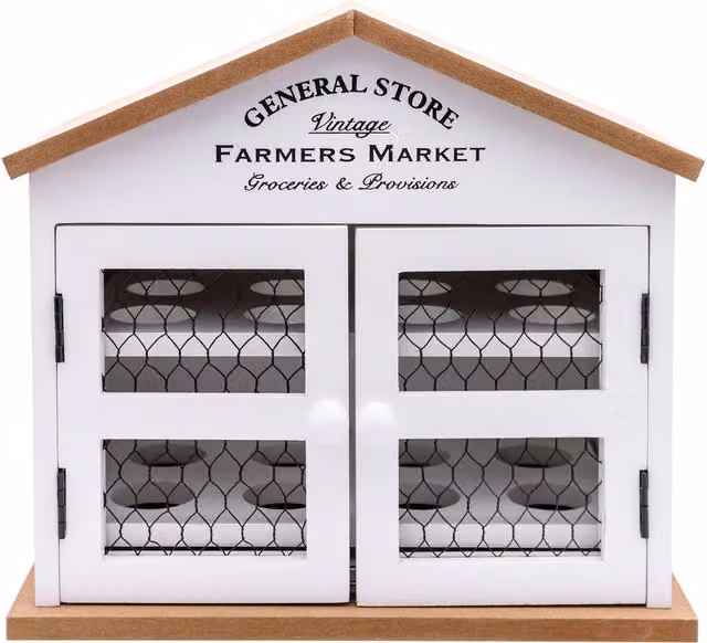 Maison Des Cadeaux Wooden General Store Egg House Storage Holder for 16 Eggs in White or Pink – 1