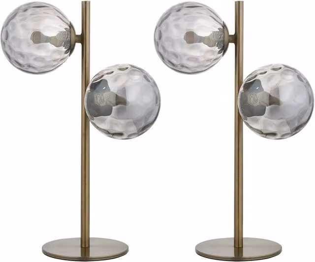 First Choice Lighting Becksley Set of 2 Table Lamps with Bronze Glass Globe Shades in Antique Brass – 1