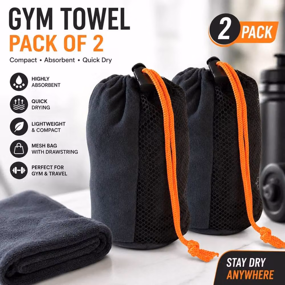 NESTLUNE Pack of 2 Large Quick-Drying Microfibre Towels in Black – 2