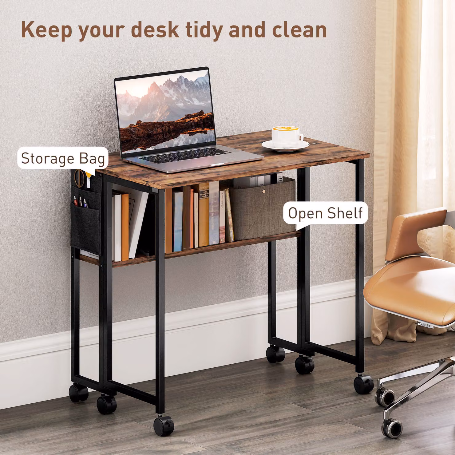 HOMCOM Rustic Brown Drop Leaf Writing Desk for Home Office – 4