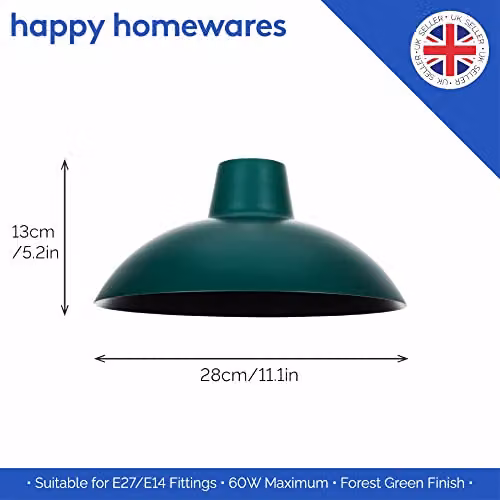 Happy Homewares Industrial Retro Matt Green Metal Dome Ceiling Pendant Light Shade, Diameter: 29 cm – 3