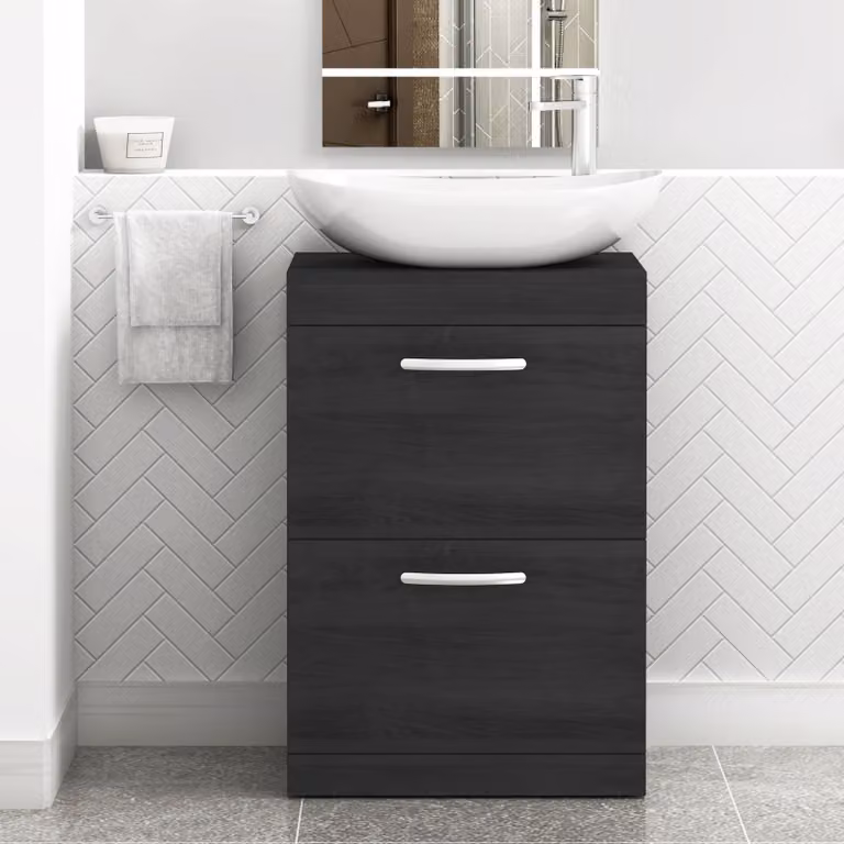Cesar Turin 800mm Floor Standing 2 Drawer Bathroom Vanity Unit with Countertop Basin in Matt Hale Black