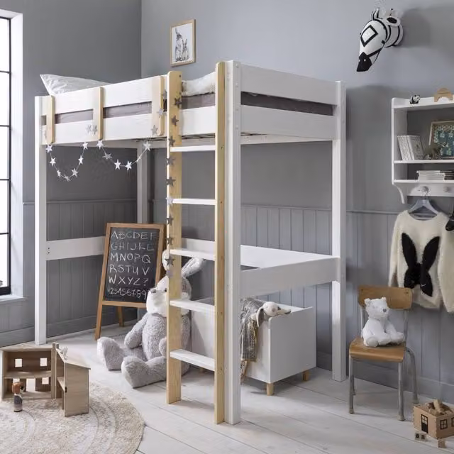 Nöa and Nani Una Highsleeper Cabin Bed in White, Single Size, Solid Pine Wood