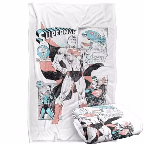 Warner Bros. Superman Comic Panels Super Soft Fleece Throw Blanket, Multicolour