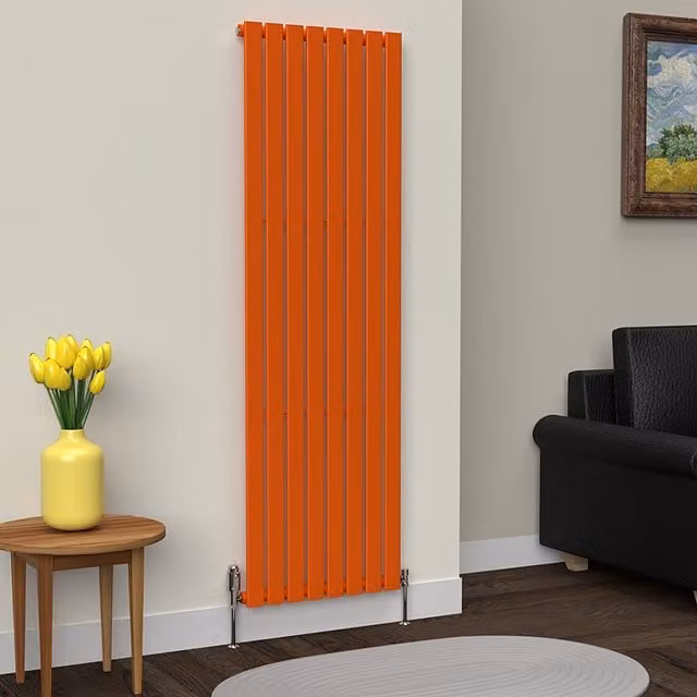 Lux Heat Flat Coloured Vertical Radiator in Sunburst Orange, H 180 cm x W 56 cm