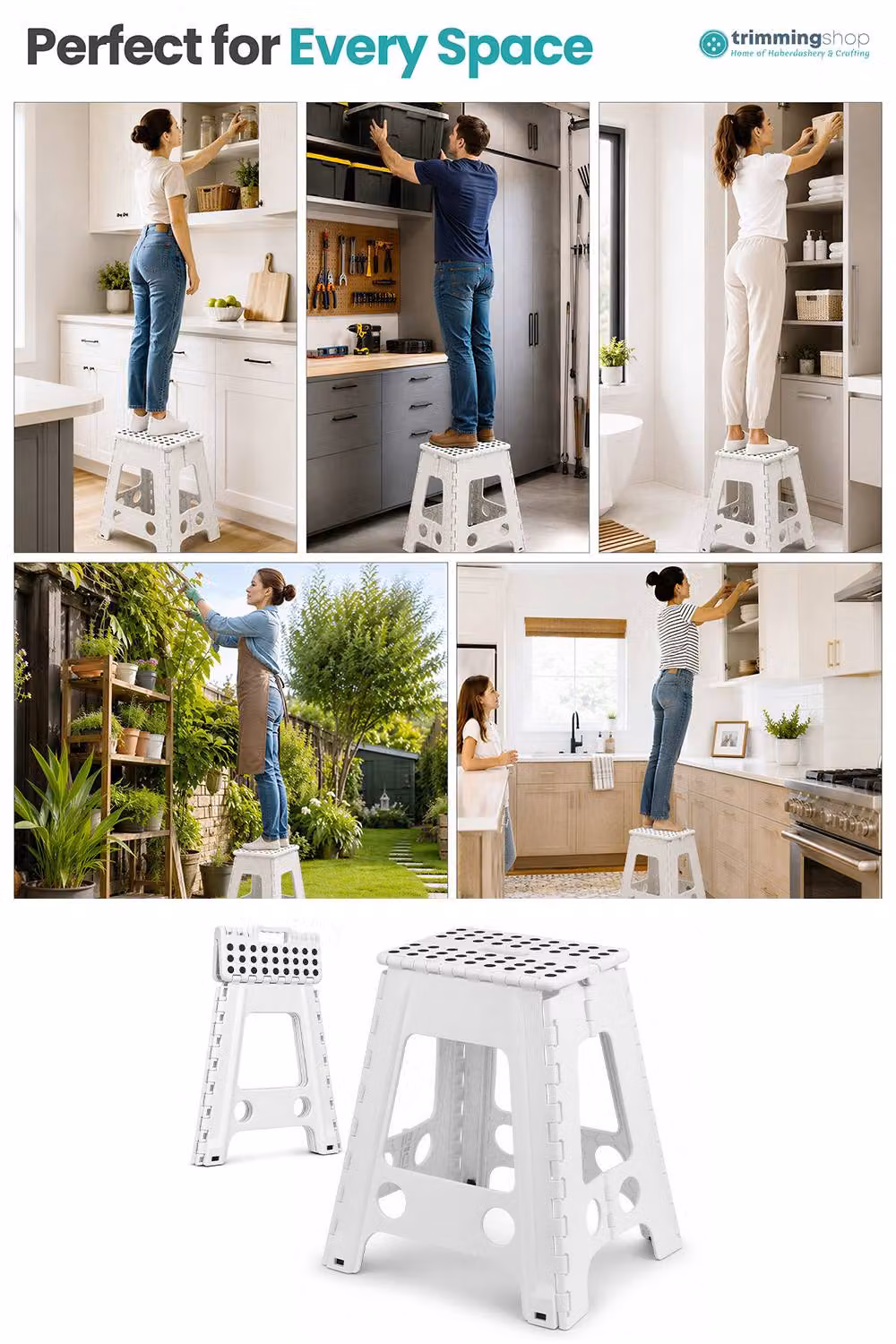 Neel Blue White Folding Step Stool with Anti-Skid Rubber Feet, W/D/H: 45.72 x 28.5 x 40.5 cm – 3