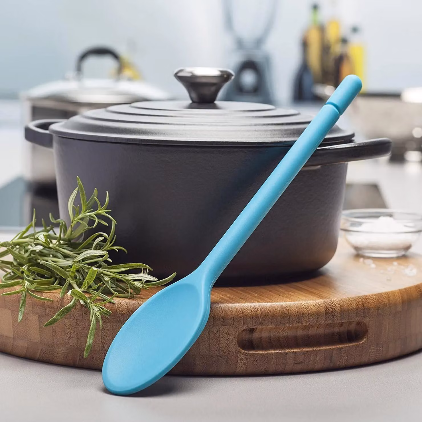 Zeal Traditional Silicone and Stainless Steel Oval Cooking Spoon, 30 cm, Blue – 2