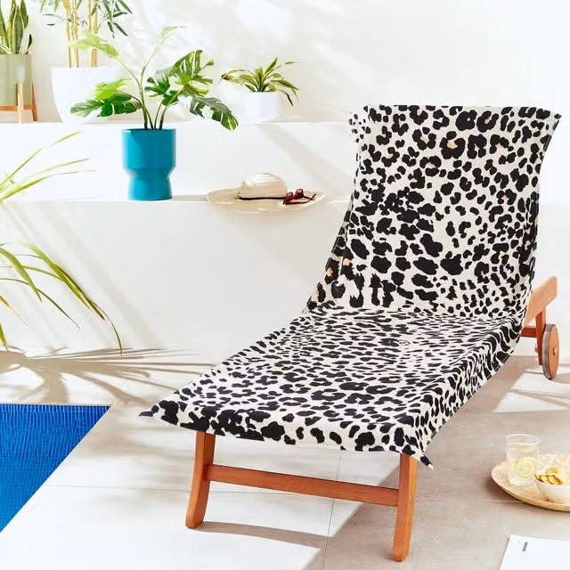Catherine Lansfield Leopard Print Cotton Beach Towel, Beige and Multicolour, Quick-Drying and Fluffy