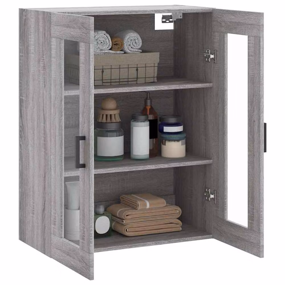 Berkfield Home Wall Mounted Grey Sonoma Cabinet with Glass Doors W/D/H: 69.5 x 34 x 90 cm – 5