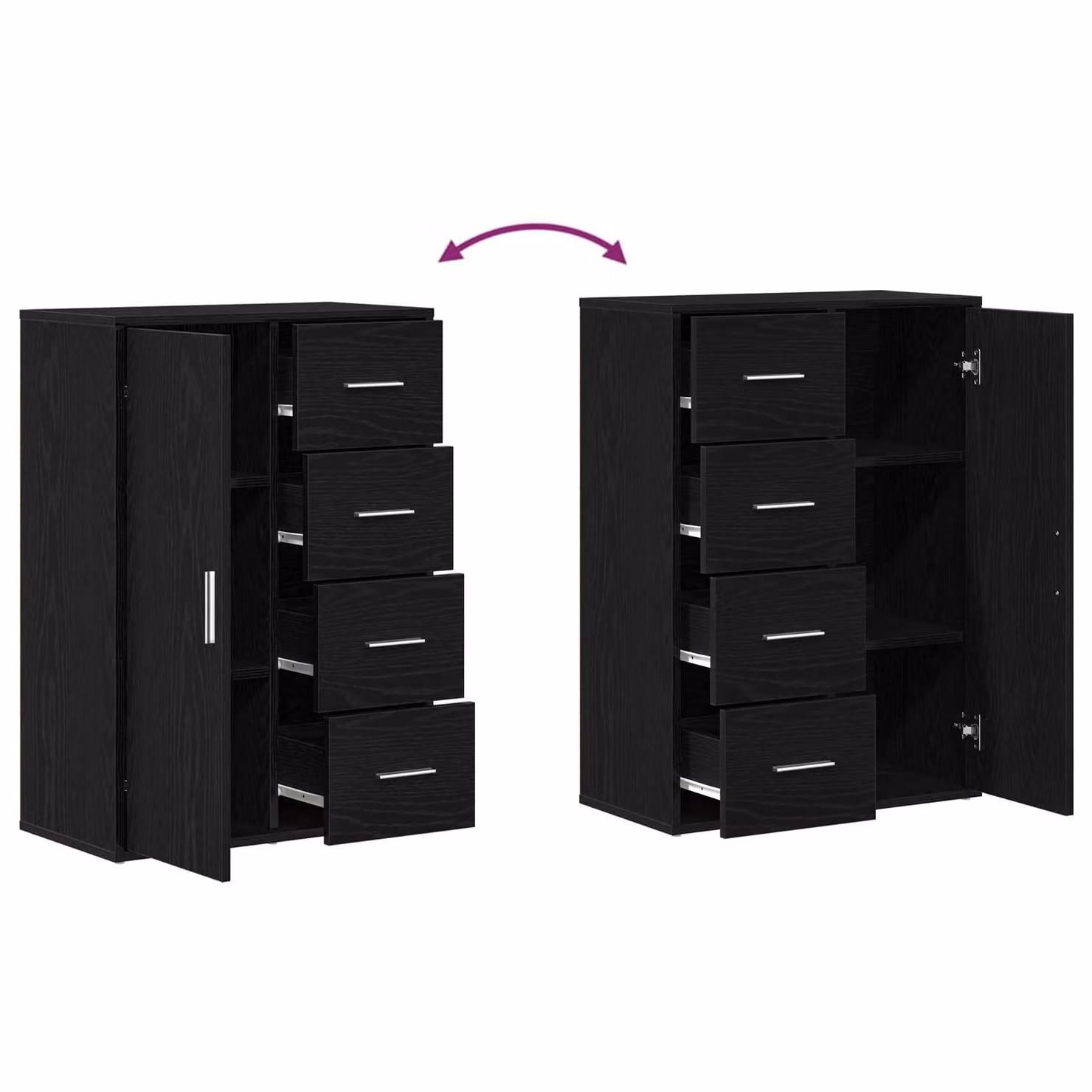 Berkfield Home Set of 2 Modern Black Oak Wood Sideboards with Metal Handles – 4