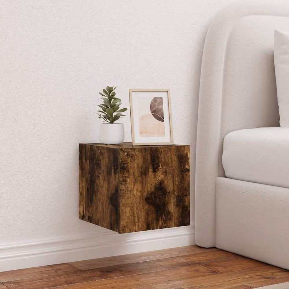 Berkfield Home TV Wall Cabinet with LED Lights in Smoked Oak Brown, W/D/H: 35.0 x 30.5 x 30.0 cm – 2
