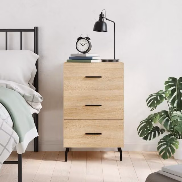 Berkfield Home Sonoma Oak Bedside Cabinet in Brown, W/D/H: 40 x 40 x 66 cm