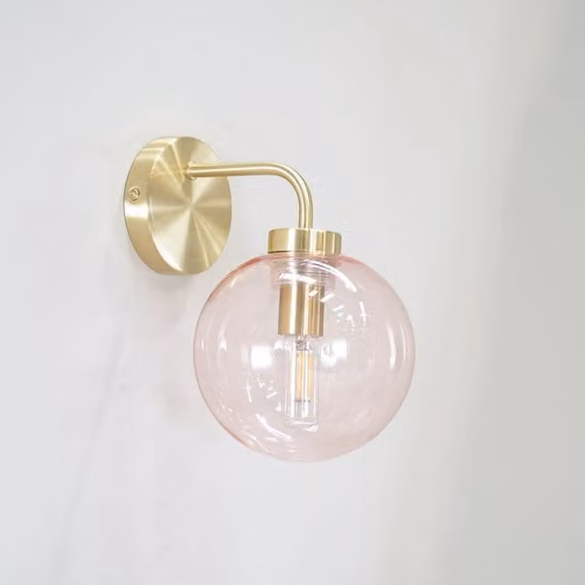 ValueLights Frenchie Pink Glass Globe Single Gold Stem Wall Light